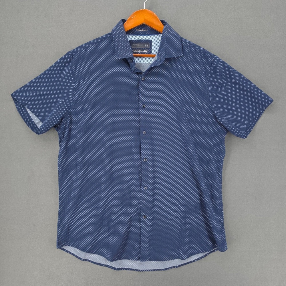 Cactus Man Ricky Singh Navy Blue Tech Comfort Short Sleeve Shirt XL Stretch
